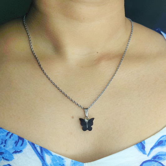 Elegant Black Butterfly Pendant Necklace